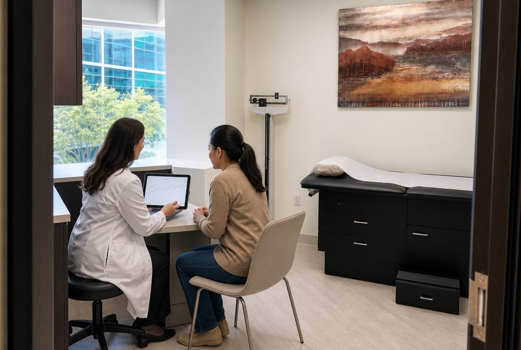 Clinician reviewing a progress chart with a patient