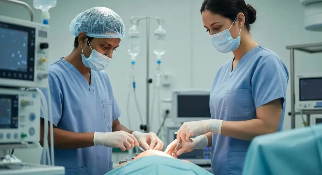Medical professionals collaborating on a weight loss plan with a patient in a clinic setting