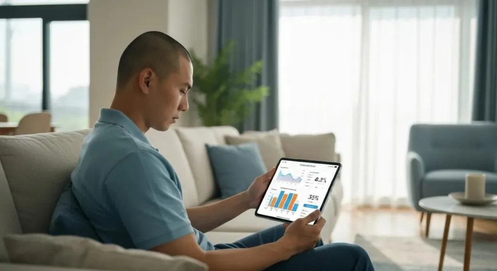 Individual tracking weight loss progress using a tablet in a modern home environment