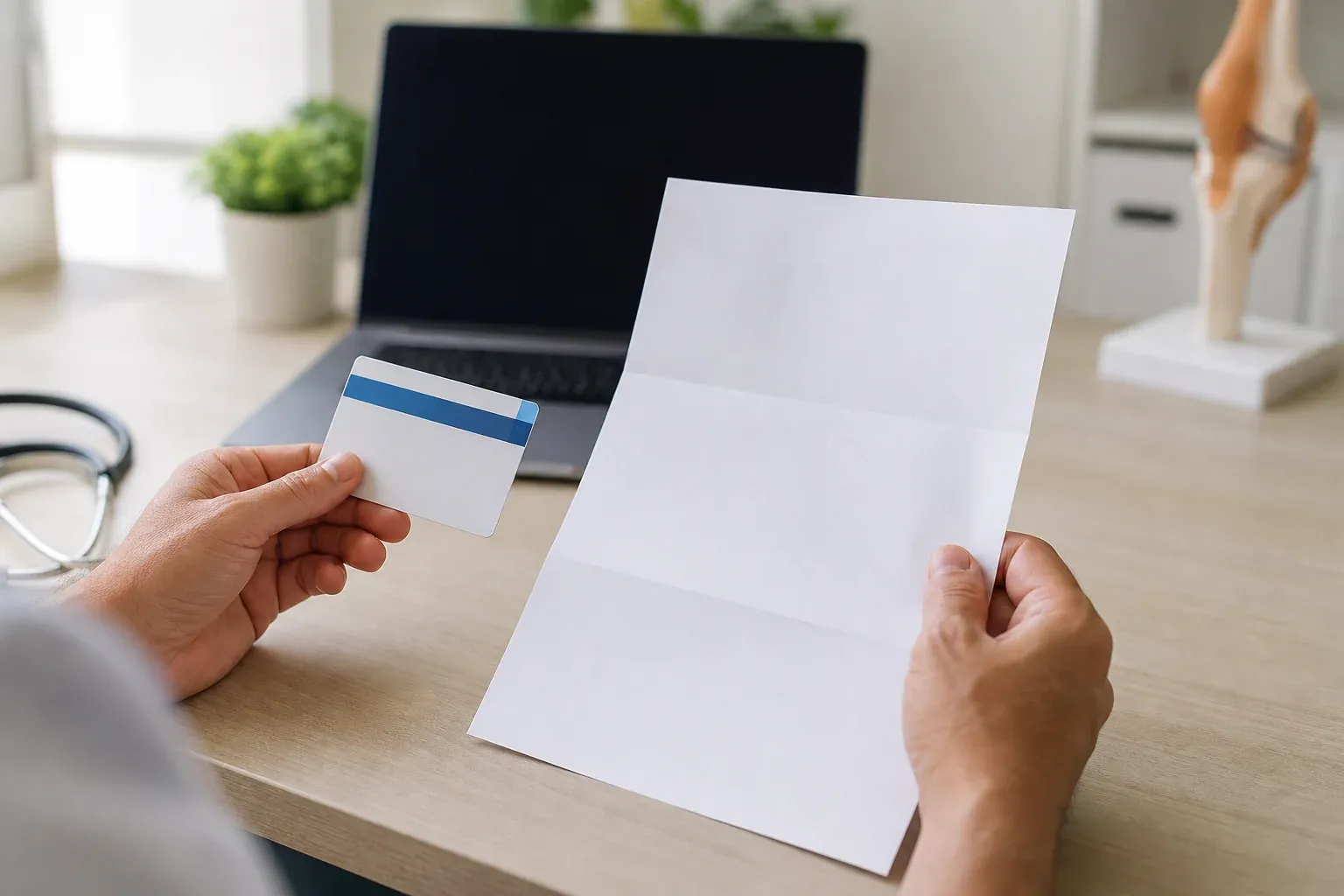 A San Diego patient reviewing insurance paperwork and hormone lab results with a clinician in a bright medical office
