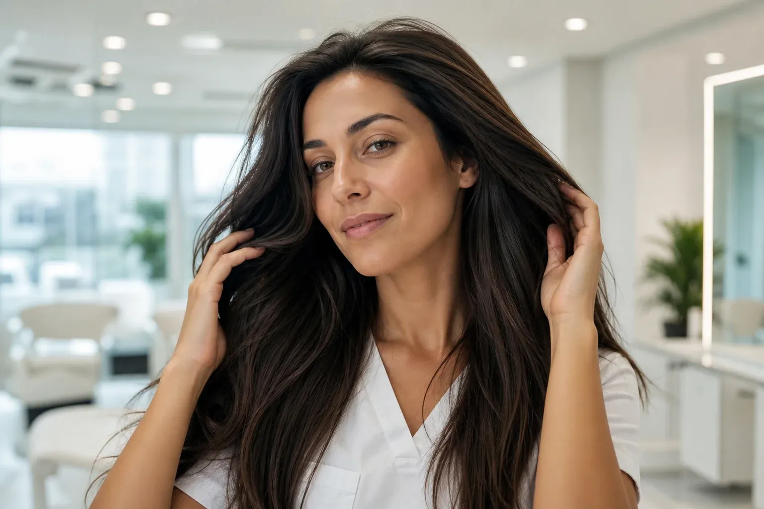 Close-up of healthy hair representing hormonal balance and reduced hair loss