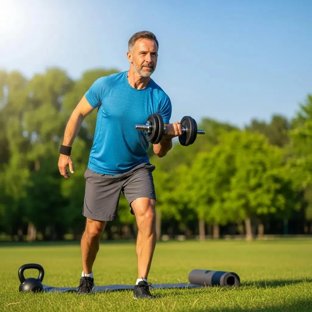 Middle-aged man exercising outdoors, representing anti-aging solutions for managing testosterone imbalances