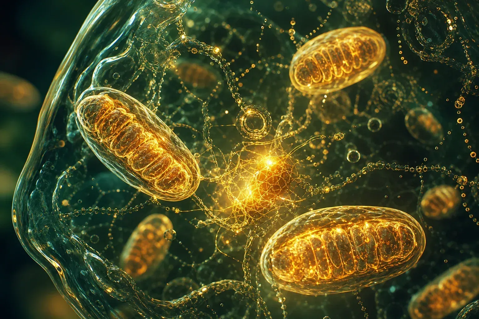Illustration of cellular mitochondria representing NAD-driven cellular energy production