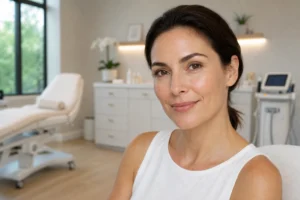Glow peptide deep dive results shown through radiant rejuvenated skin in a modern medical aesthetic clinic